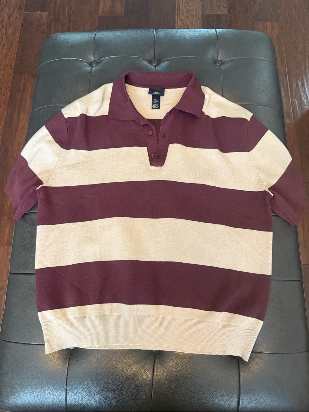 H&M Men's Short Sleeve Polo - Brown and Cream Stripes